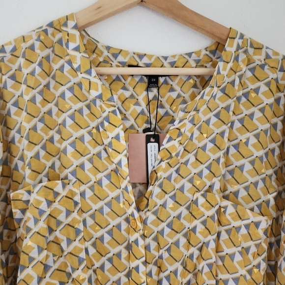 NWT Harve Benard Plus Soft Texture Yellow Gold Gray Blouse 3X - Picture 3 of 11